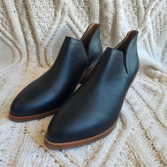 Nisolo Black Leather Ankle Booties with Tan Heel - Picture 5 of 9